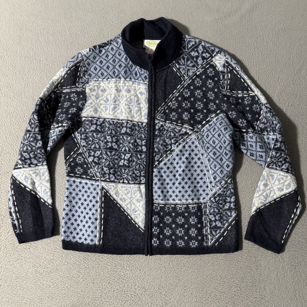 Vintage Talbots 100% Wool Colorblock Full Zip Cardigan Sweater‎ Shacket Size S